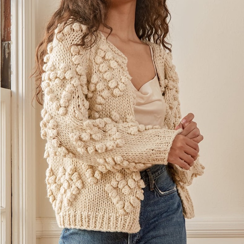 Pom Pom bubble knit sweater cardigan